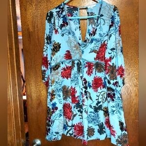 Jodifl Small boho babydoll Dress vneck lined blue/green soft colors , pockets